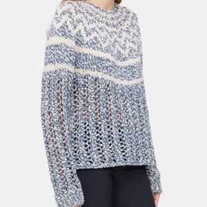 Theory Chevron Wool and Cashmere-Blend Sweater in ecru heather and deep frost